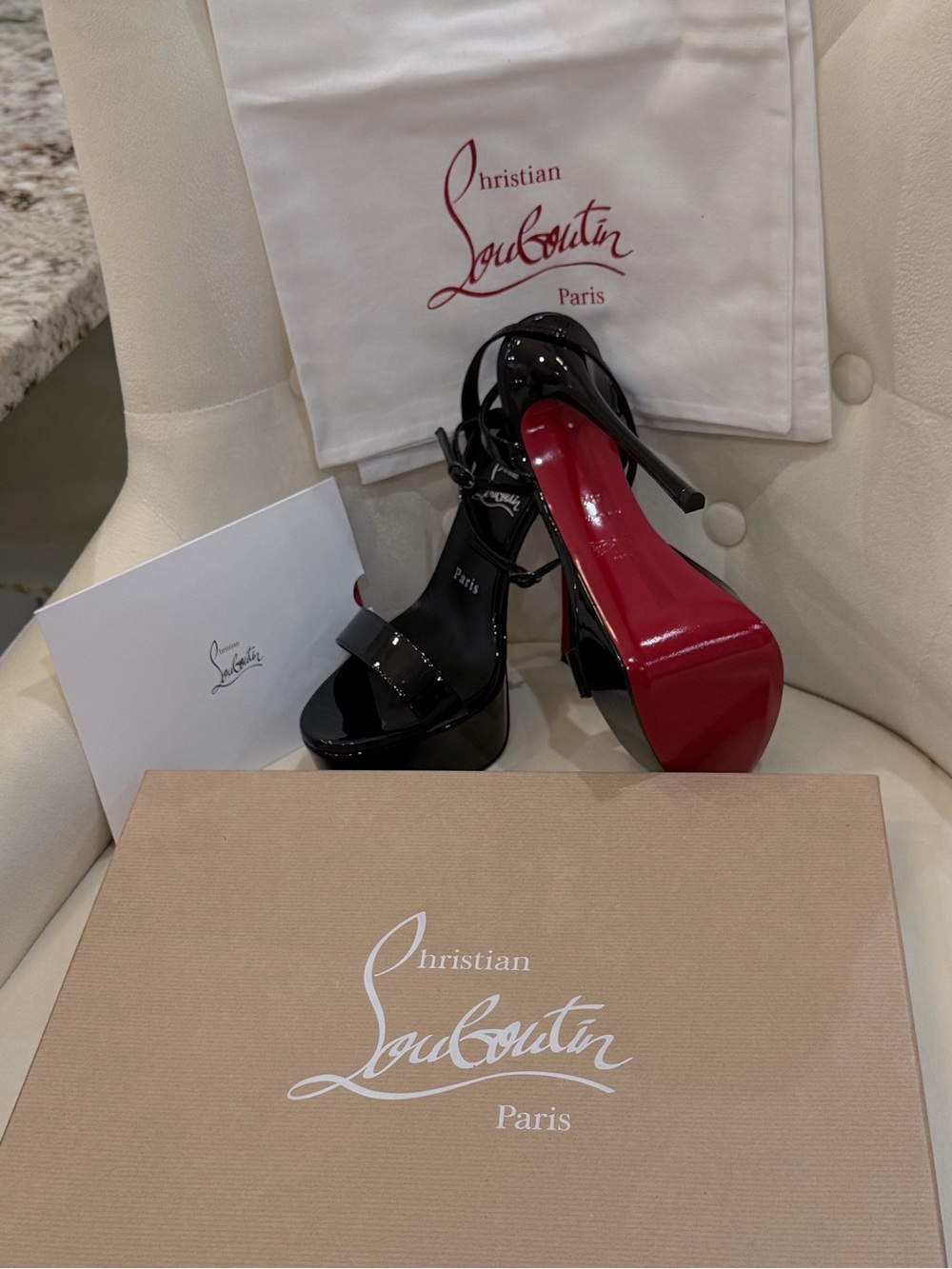 Christian Louboutin Black Patent Platform Sandals with Signature Red Soles
